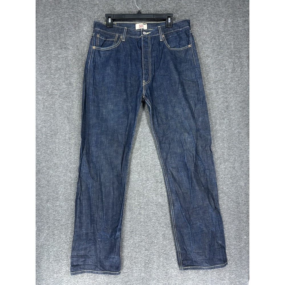 Levis 501XX Jeans Mens 36X32 Blue Dark Wash Cotton Straight Button Fly